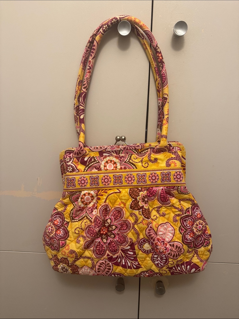 Vera Bradley Quilted Floral Frame-Top Handbag - Yellow & Pink